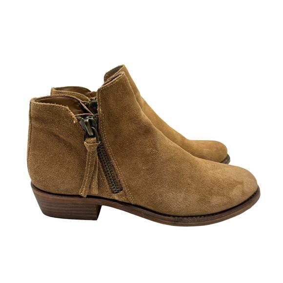 Gianni Bini A-lister Tan Suede Leather Double Zip Closure Block Heel Booties - Picture 4 of 10
